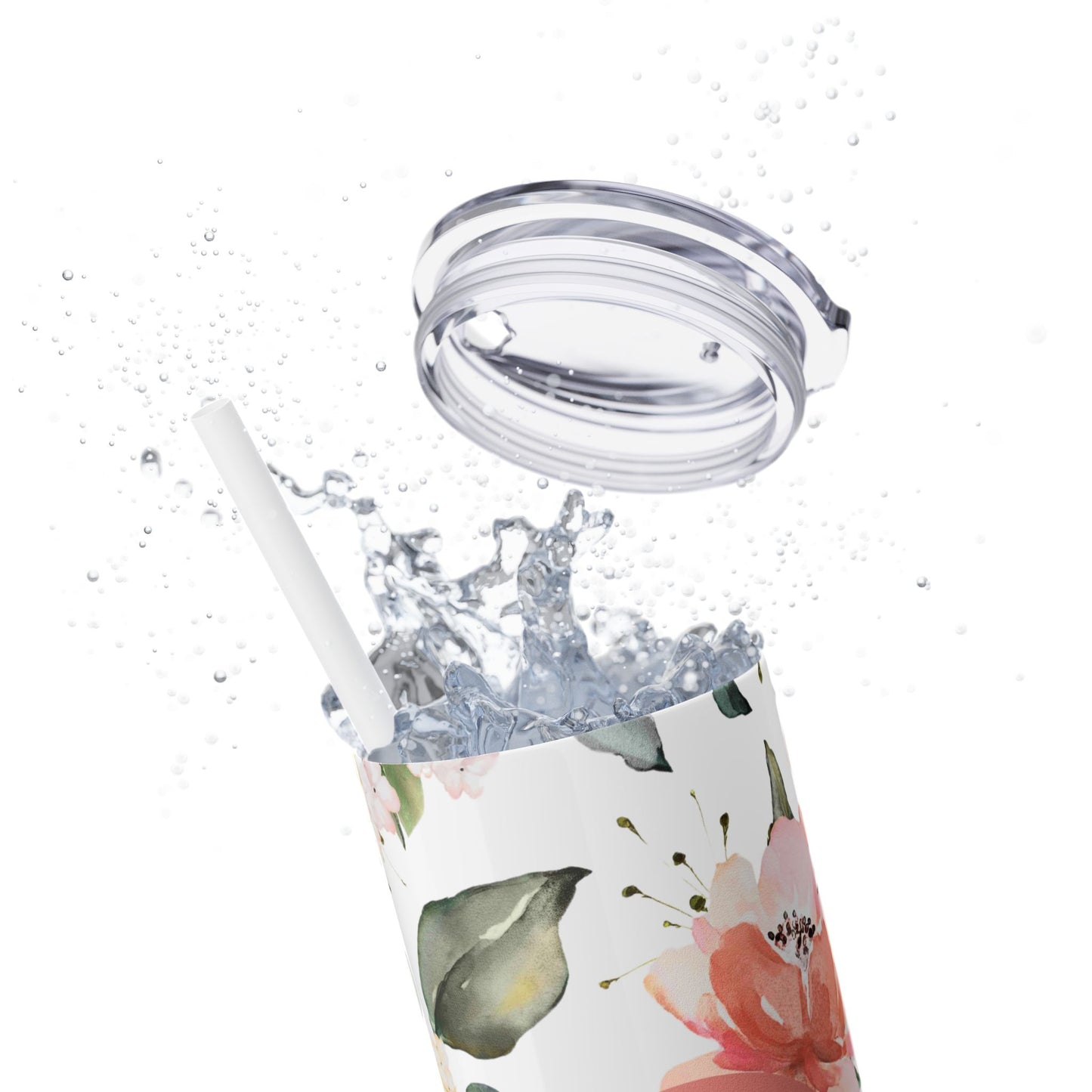 Pink Floral Pattern, Faith, Positive Inspirational -Tumbler with Straw, 20oz