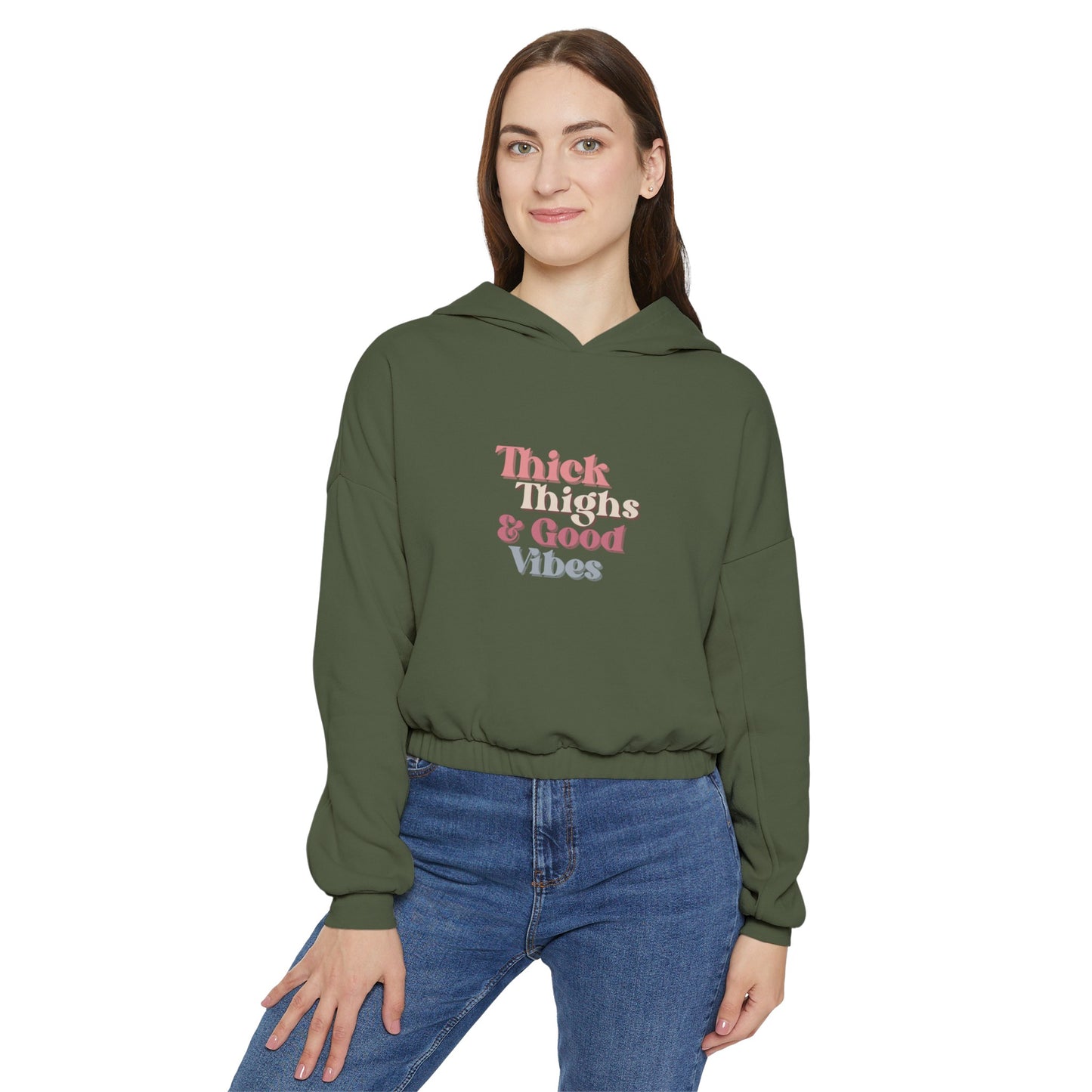 Thick Thighs & Good Vibes/Women's Cinched Bottom Hoodie/ Women's apparel/ Gift For Her