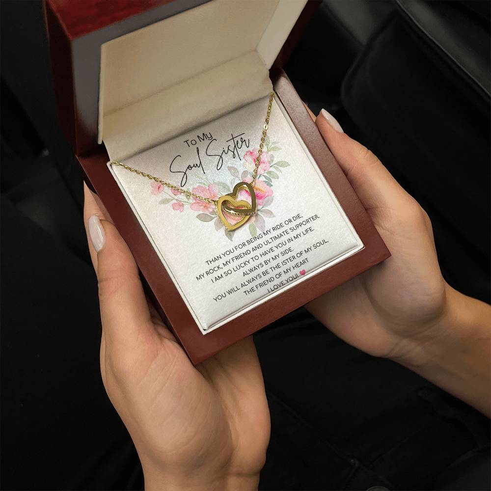 Interlocking Hearts Necklace (Yellow & White Gold Variants)/ Soul Sister Message Card/ Forever Sister Gift/ BFF Gift