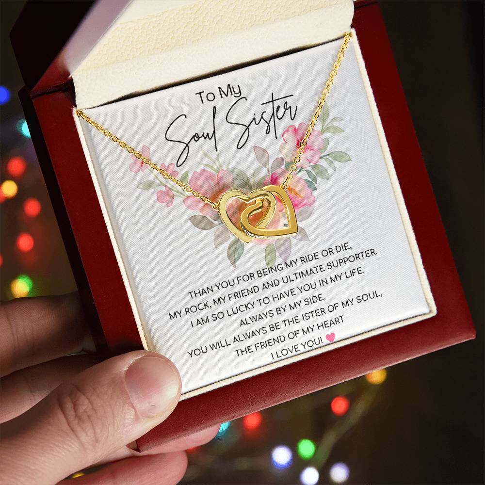 Interlocking Hearts Necklace (Yellow & White Gold Variants)/ Soul Sister Message Card/ Forever Sister Gift/ BFF Gift
