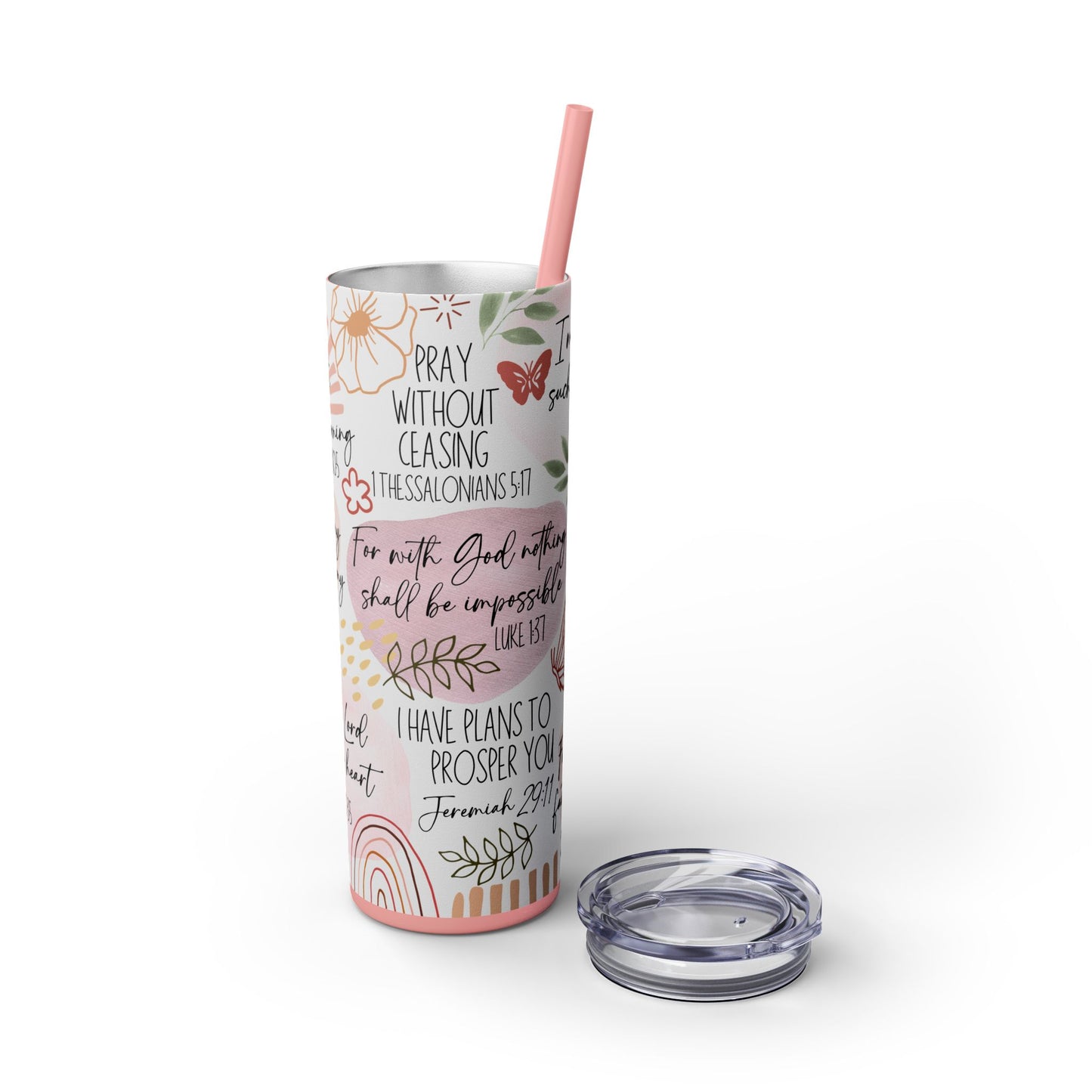 Faith Bible Scripture Verses Tumbler, Positive Inspirational -Tumbler with Straw, 20oz