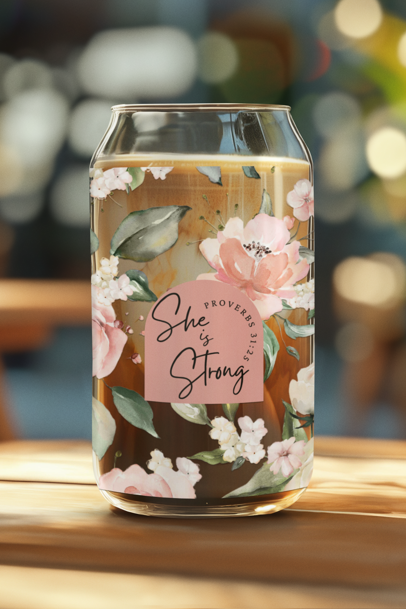 Pink Floral Pattern, Faith, Positive Inspirational -Glass Tumbler, 16oz