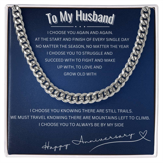 Cuban Link Chain/ To My Husband Message Card/ Happy Anniversary