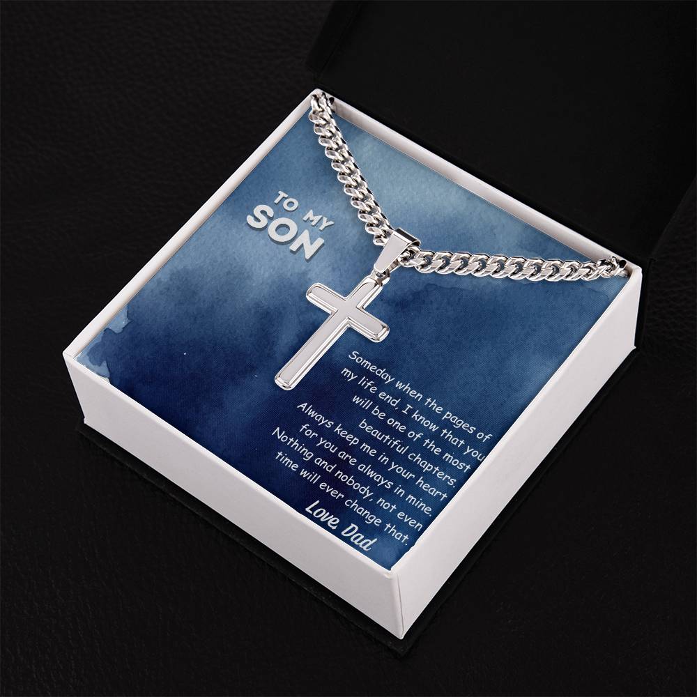 Personalized Steel Cross Necklace /To My Son Message Card/ Love Dad