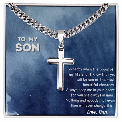 Personalized Steel Cross Necklace /To My Son Message Card/ Love Dad