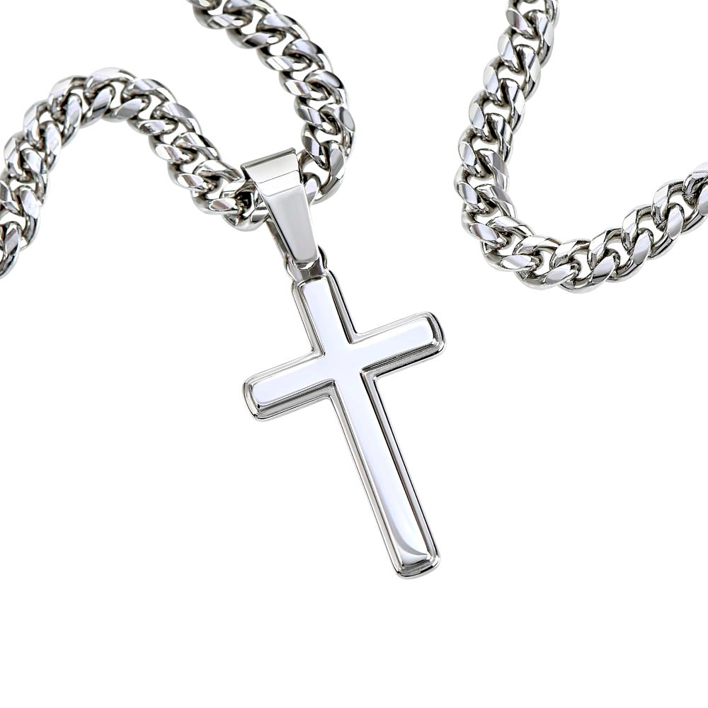 Personalized Steel Cross Necklace on Cuban Chain/ To My Husband/ I Love You Message Card