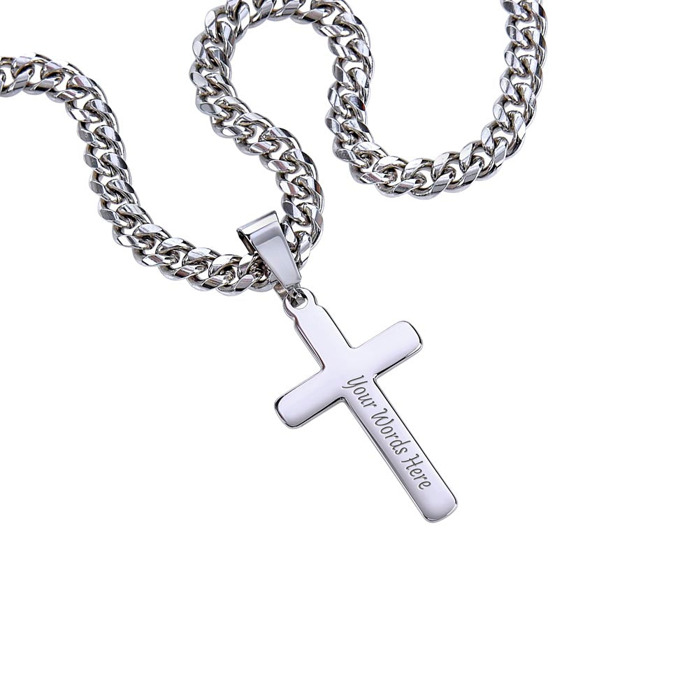 Personalized Steel Cross Necklace on Cuban Chain/ To My Son/ From Mom