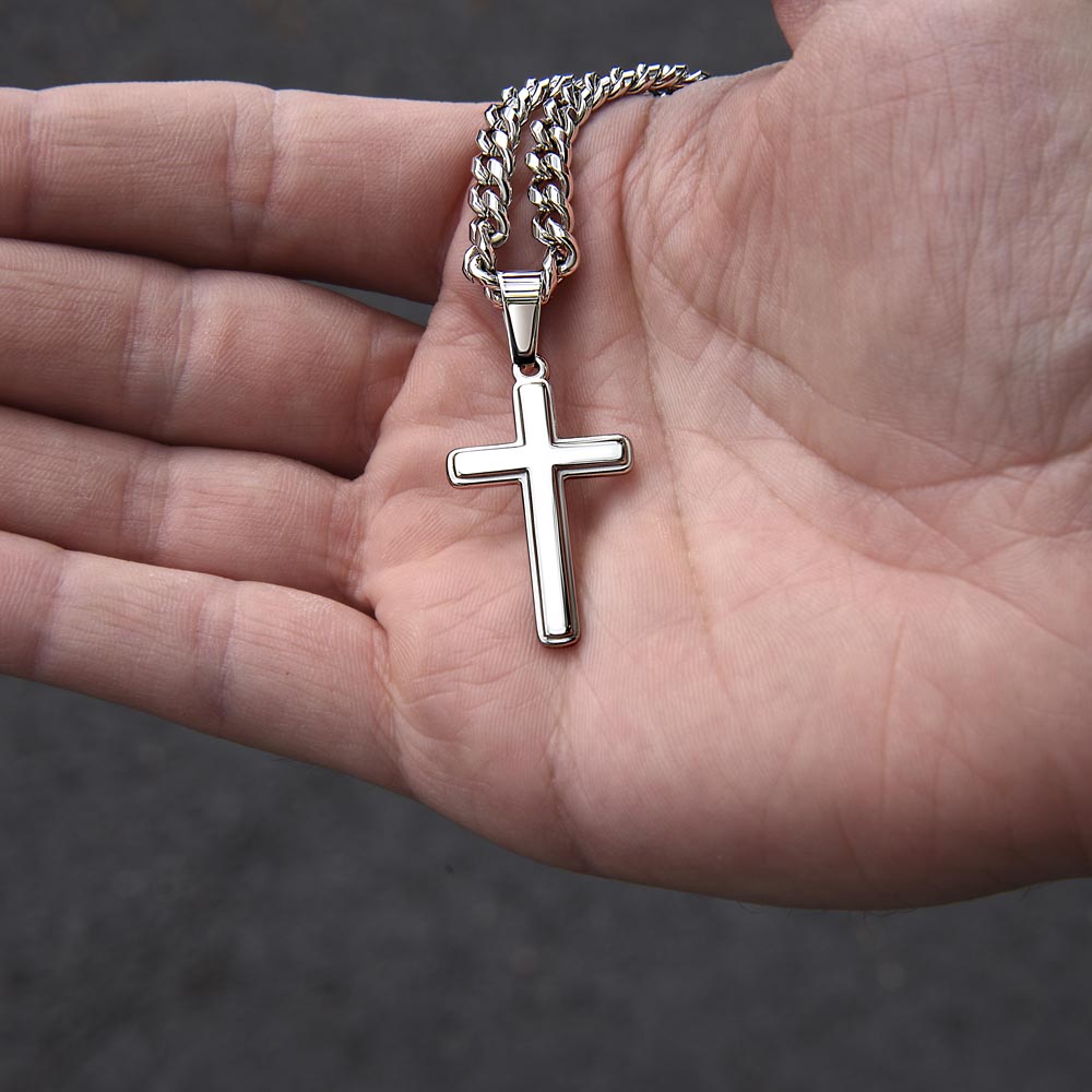 Personalized Steel Cross Necklace on Cuban Chain/ To My Son/ From Mom