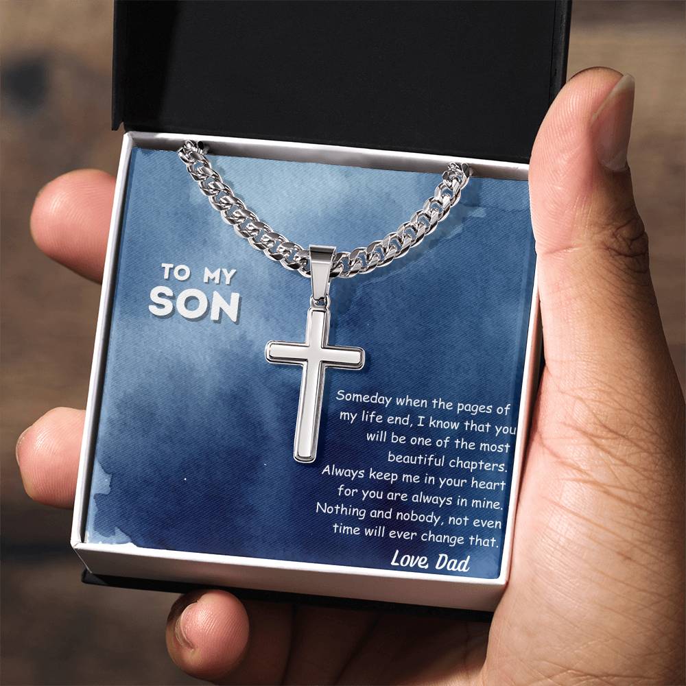 Personalized Steel Cross Necklace /To My Son Message Card/ Love Dad