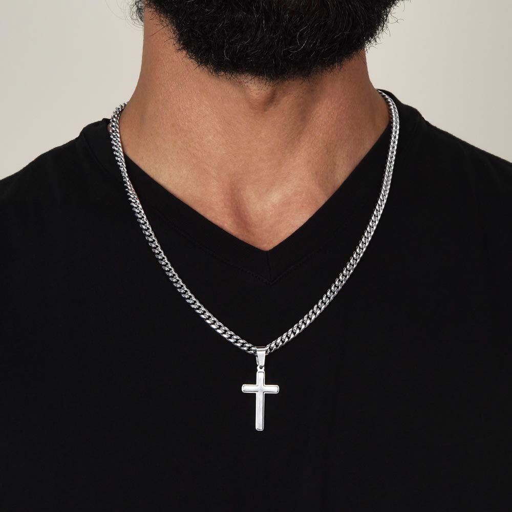 Personalized Steel Cross Necklace on Cuban Chain/ To My Husband/ I Love You Message Card