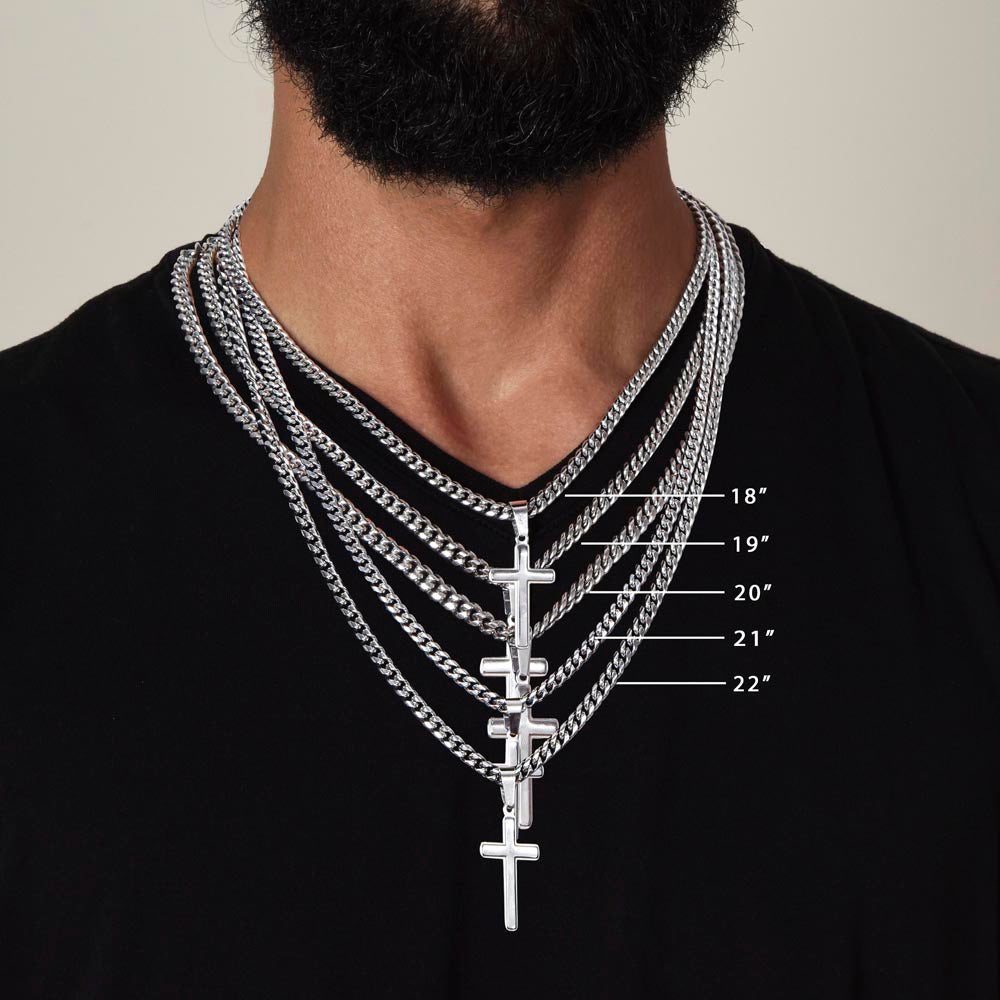 Personalized Steel Cross Necklace on Cuban Chain/ To My Son/ From Mom