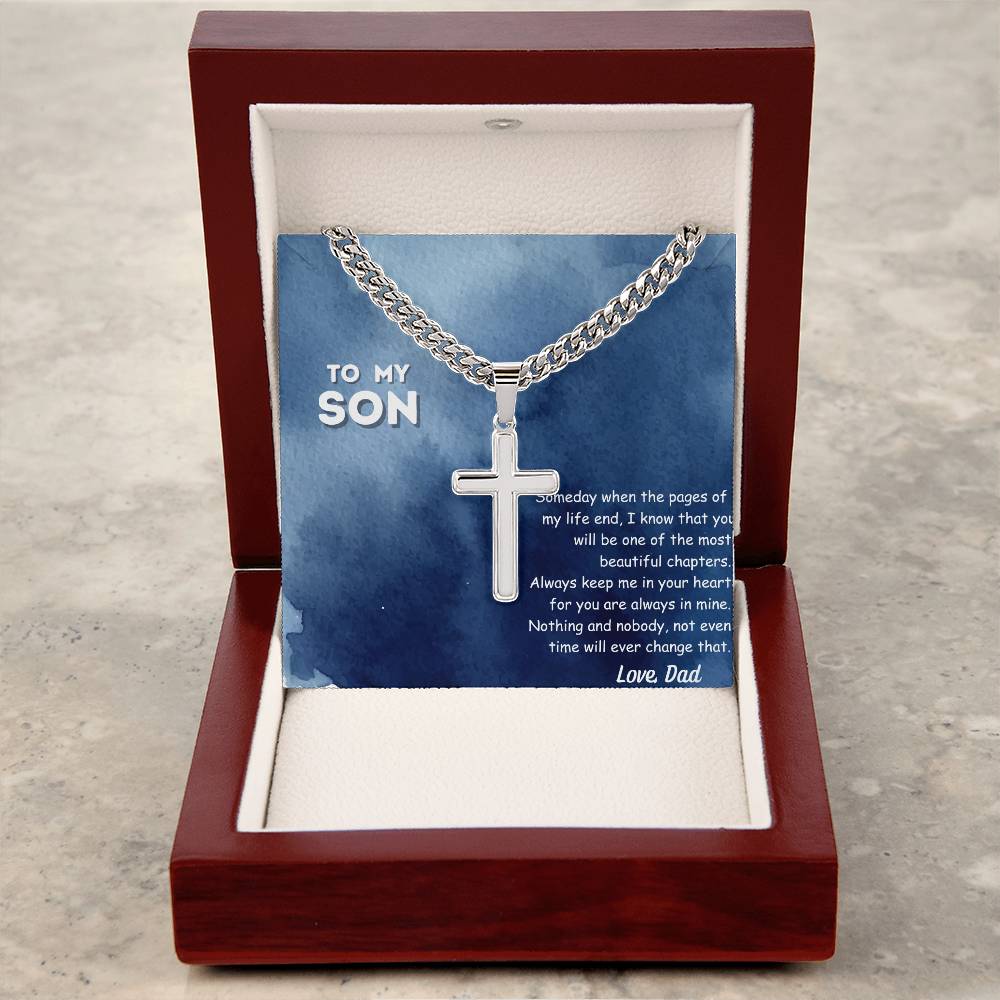 Personalized Steel Cross Necklace /To My Son Message Card/ Love Dad