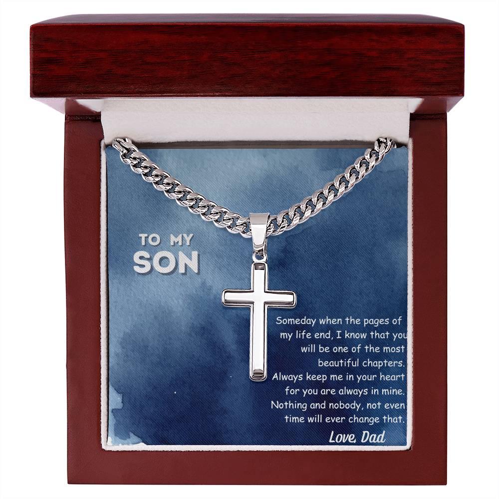 Personalized Steel Cross Necklace /To My Son Message Card/ Love Dad