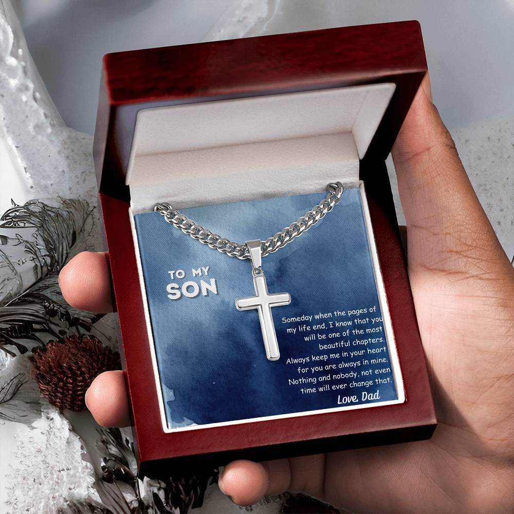 Personalized Steel Cross Necklace /To My Son Message Card/ Love Dad