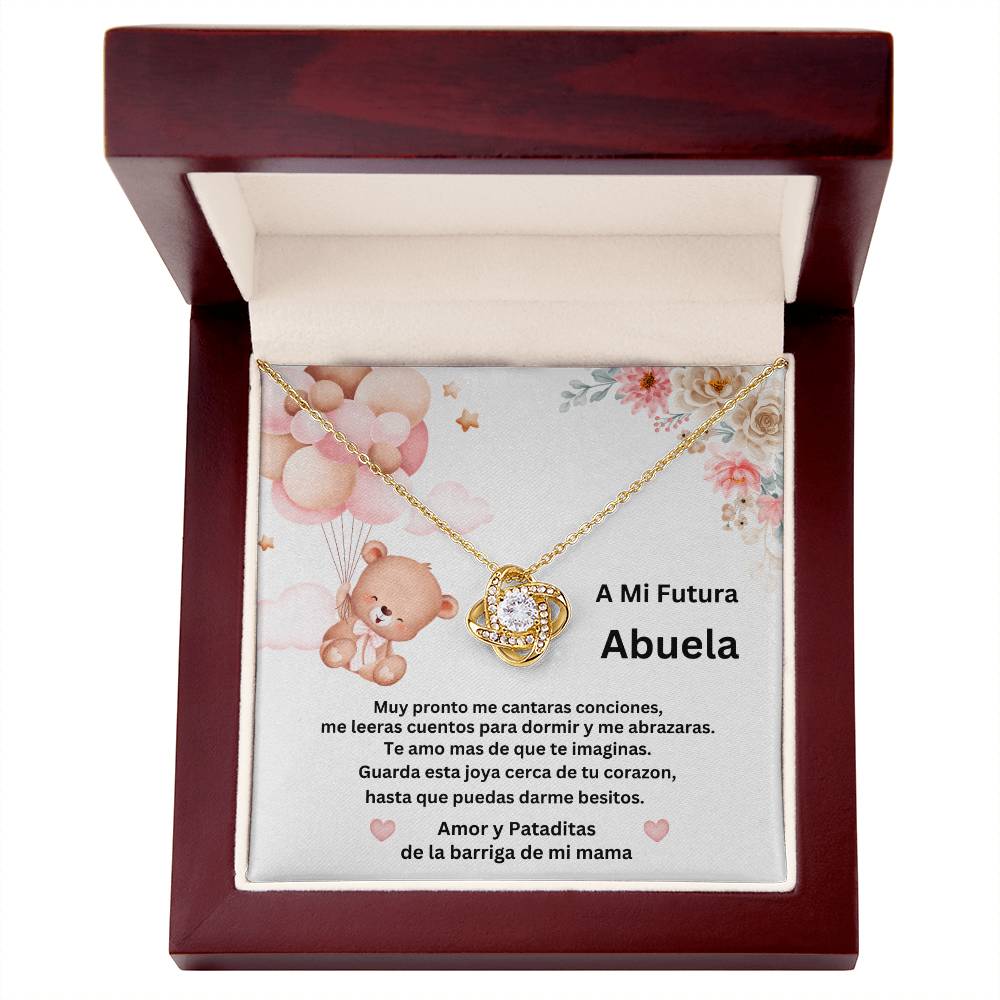 A MI FUTURA ABUELA LOVE KNOT NECKLACE/ TO MY FUTURE GRANDMA SPANISH/ PREGNANCY BABY GIRL REVEAL NECKLACE