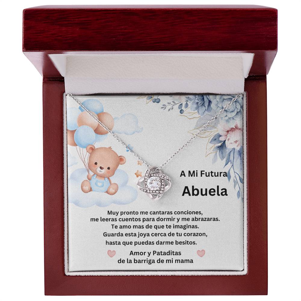 A MI FUTURA ABUELA LOVE KNOT NECKLACE/ TO MY FUTURE GRANDMA SPANISH/ PREGNANCY BABY BOY REVEAL NECKLACE