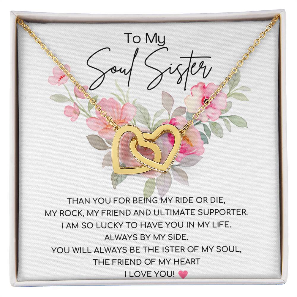 Interlocking Hearts Necklace (Yellow & White Gold Variants)/ Soul Sister Message Card/ Forever Sister Gift/ BFF Gift