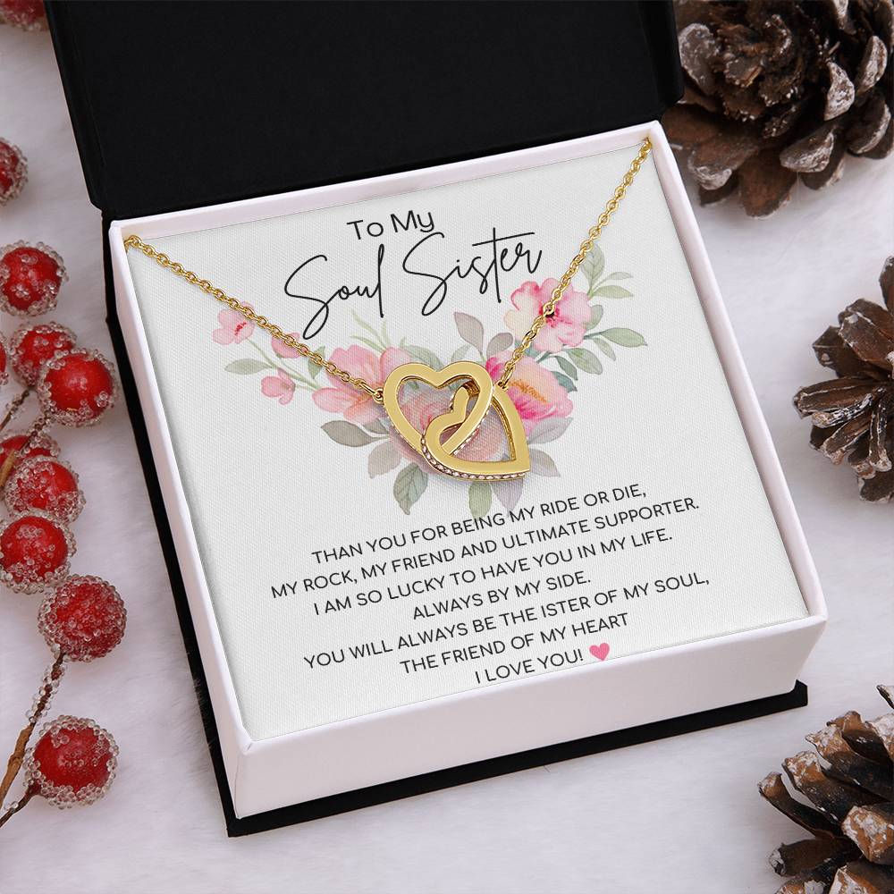 Interlocking Hearts Necklace (Yellow & White Gold Variants)/ Soul Sister Message Card/ Forever Sister Gift/ BFF Gift