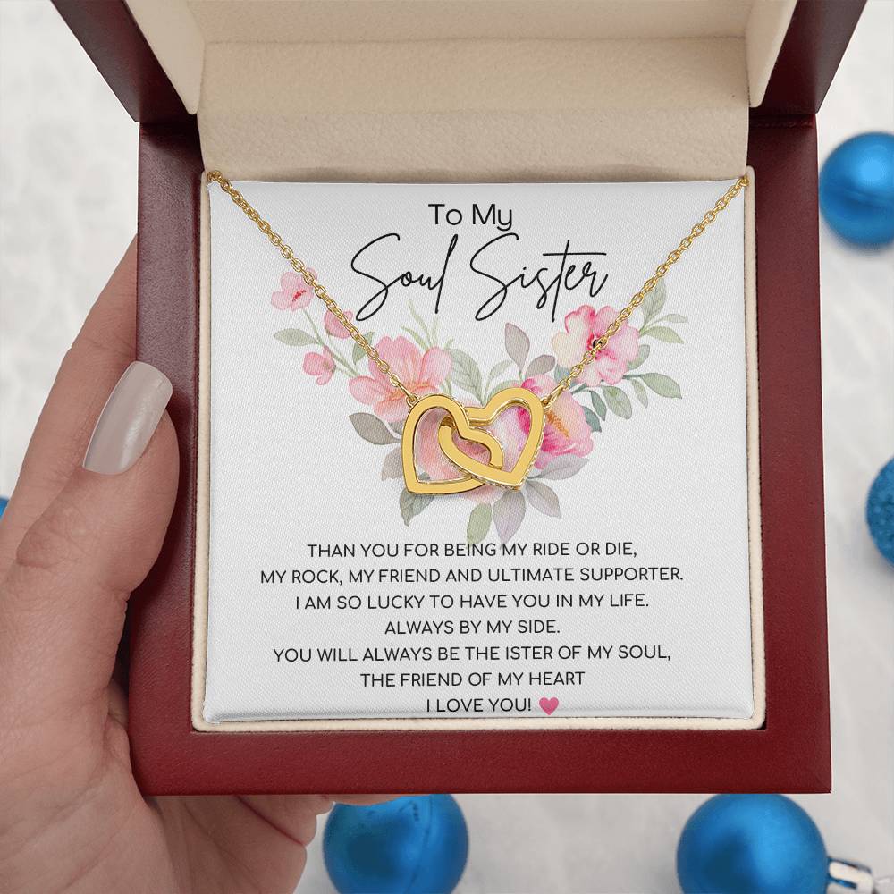 Interlocking Hearts Necklace (Yellow & White Gold Variants)/ Soul Sister Message Card/ Forever Sister Gift/ BFF Gift