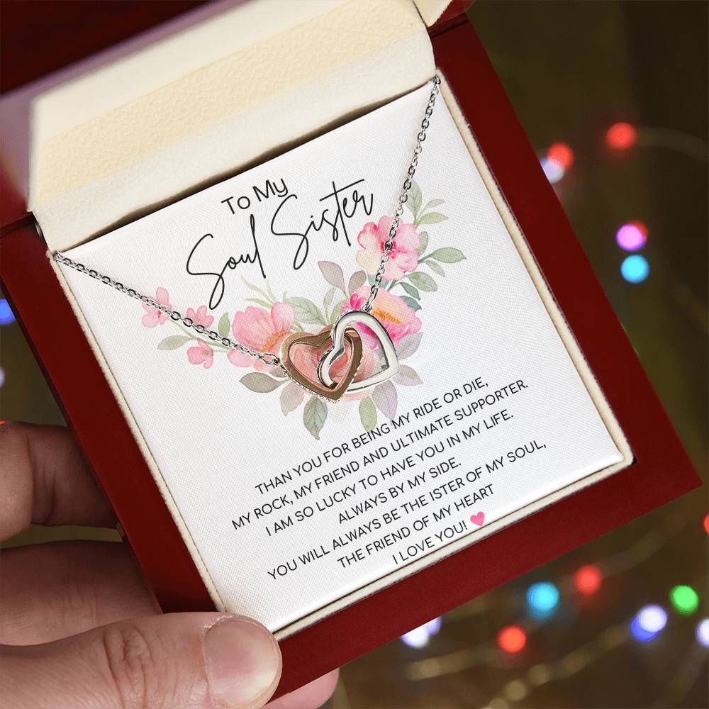 Interlocking Hearts Necklace (Yellow & White Gold Variants)/ Soul Sister Message Card/ Forever Sister Gift/ BFF Gift