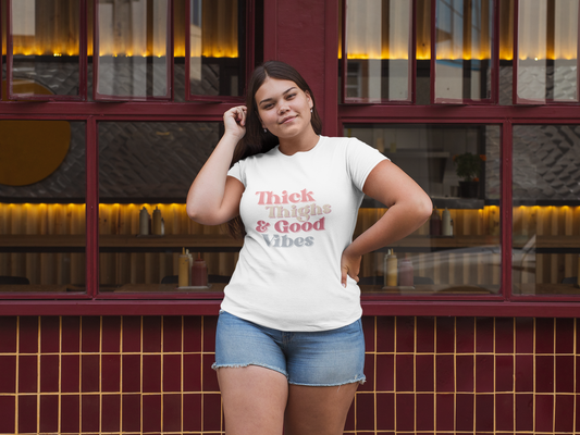 Thick Thighs & Good Vibes/Unisex Jersey Short Sleeve Tee/ Womens apparel